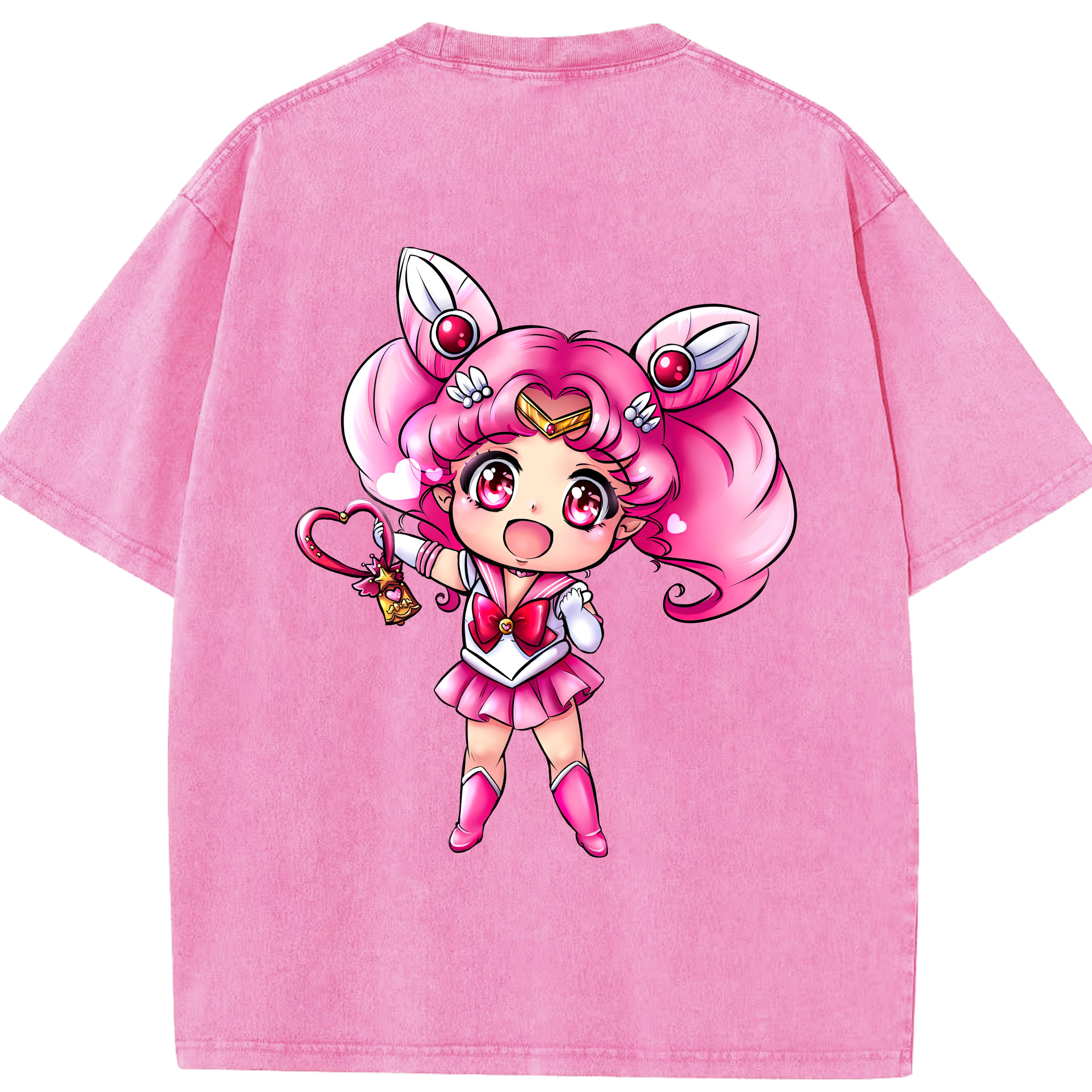 （画像用） 美少女戦士セーラームーン ちびうさ Sailor Moon Chibiusa Tsukino Usagi Small Lady Serenity 綿100% ヴィンテージ風 半袖Tシャツ（背面プリント）